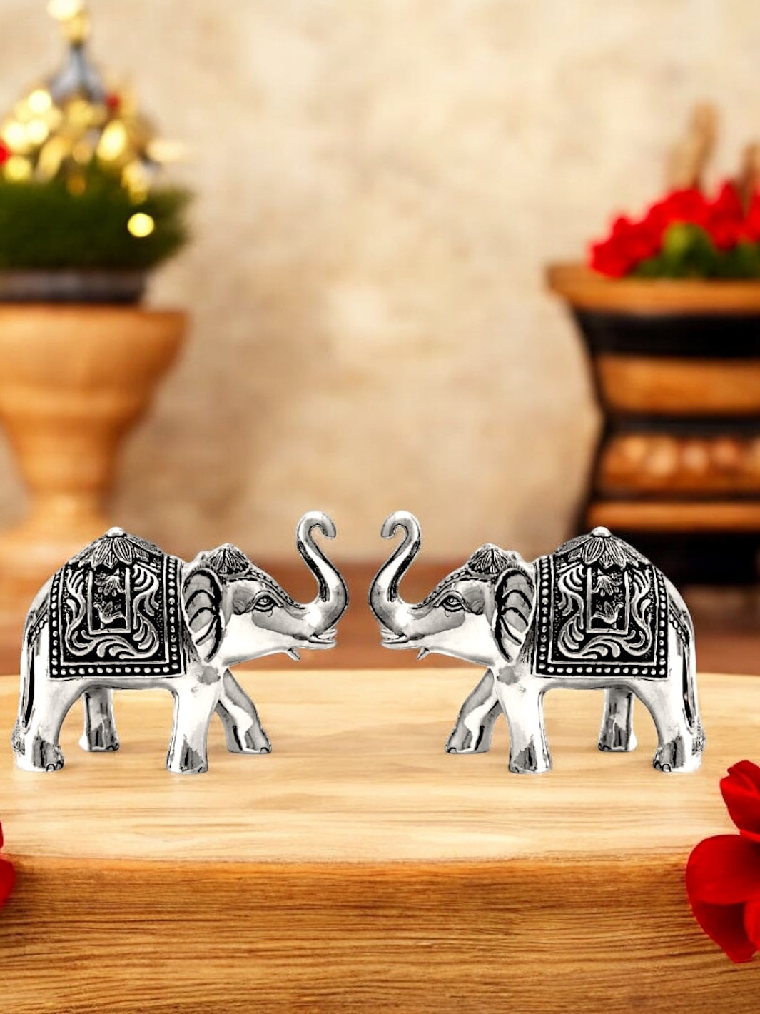 Pure Silver Elephant Uptrunk Pair Idol