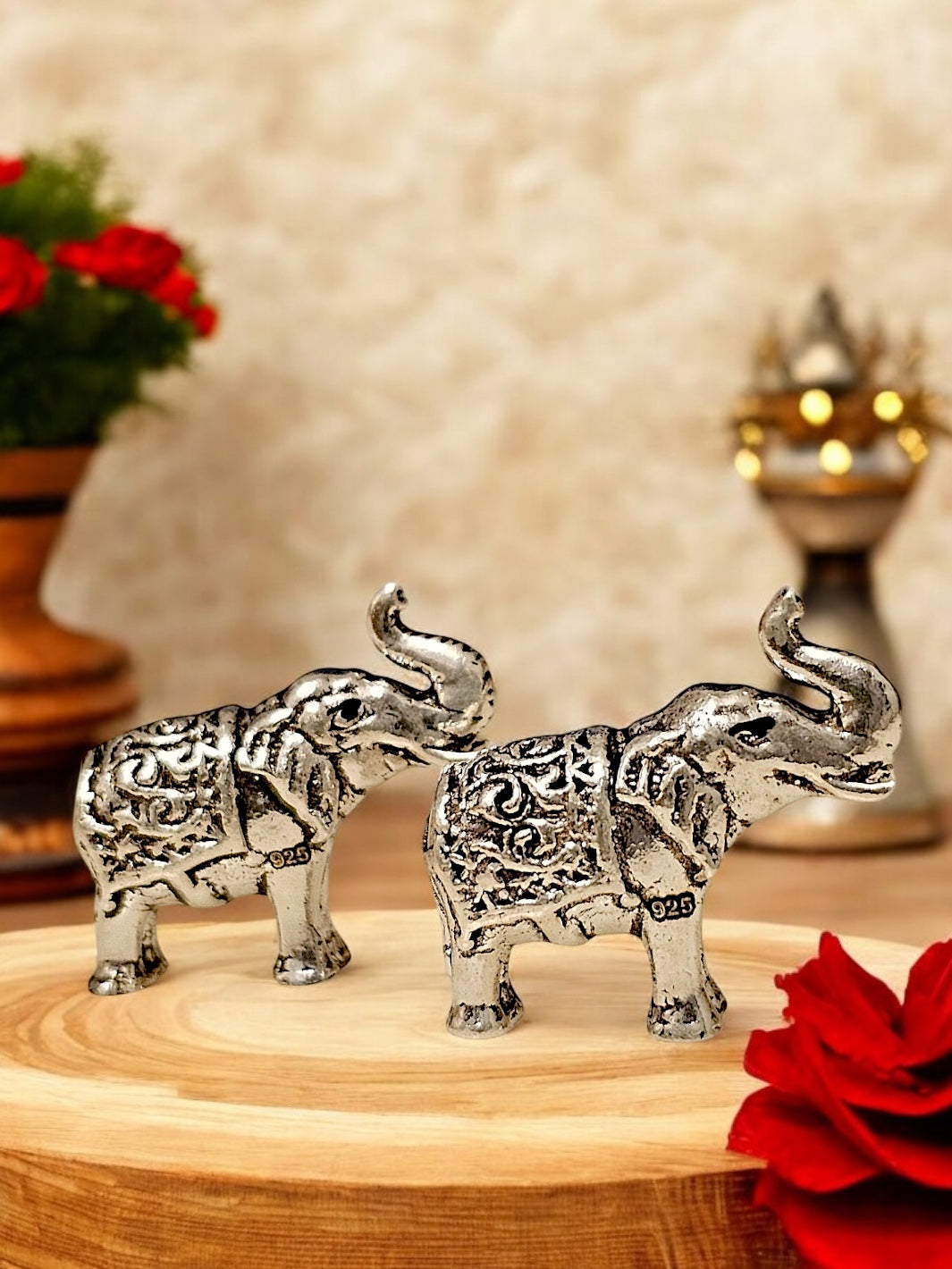 Pure Silver Elephant Uptrunk Pair Idol - PSA Jewels