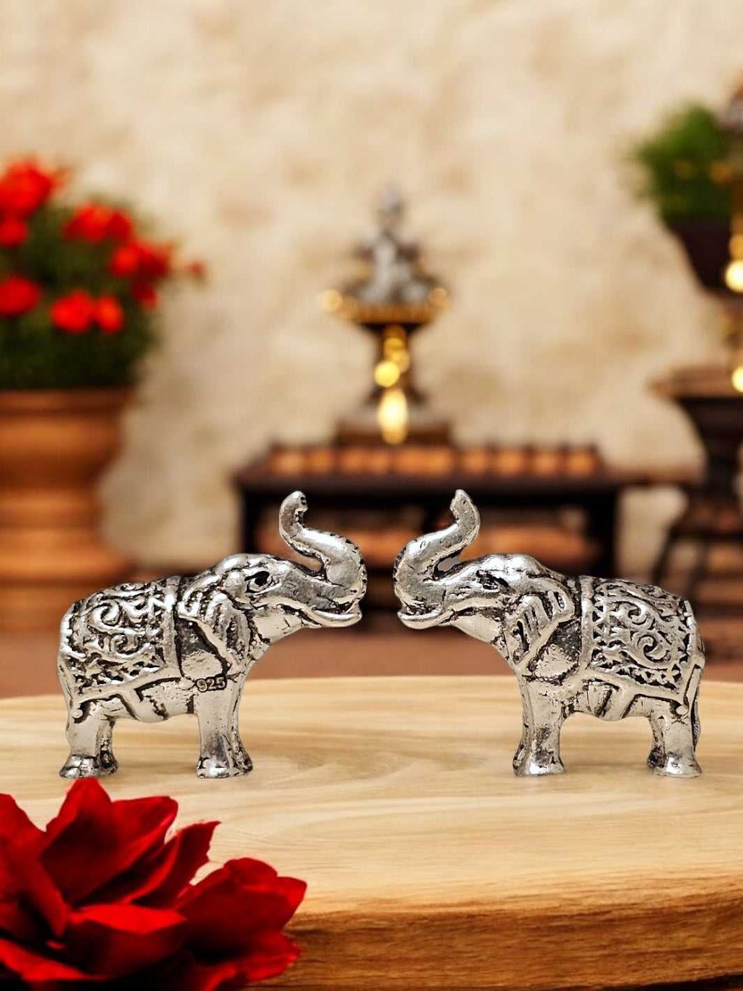 Pure Silver Elephant Uptrunk Pair Idol - PSA Jewels