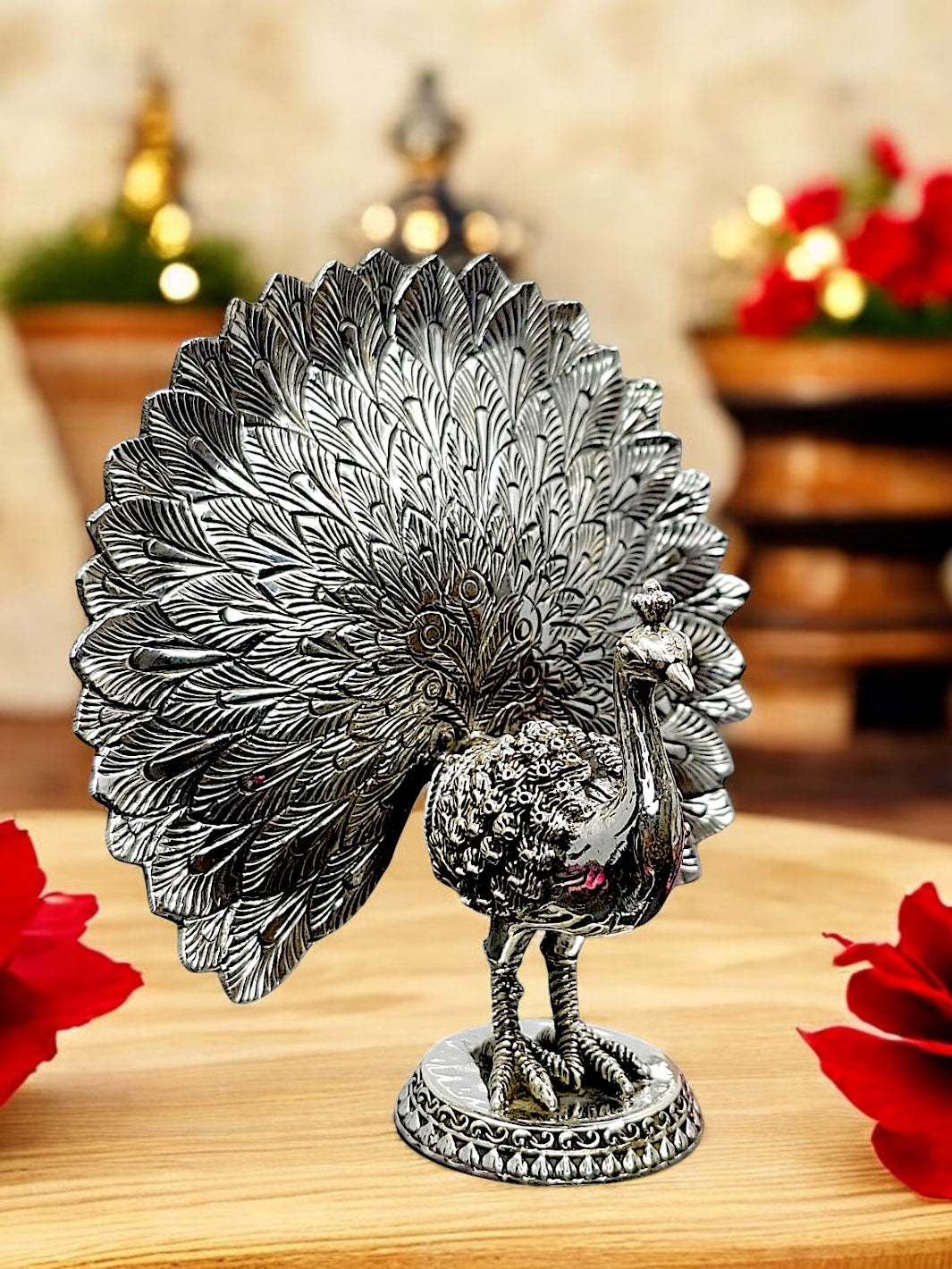 Pure Silver Dancing Peacock Idol