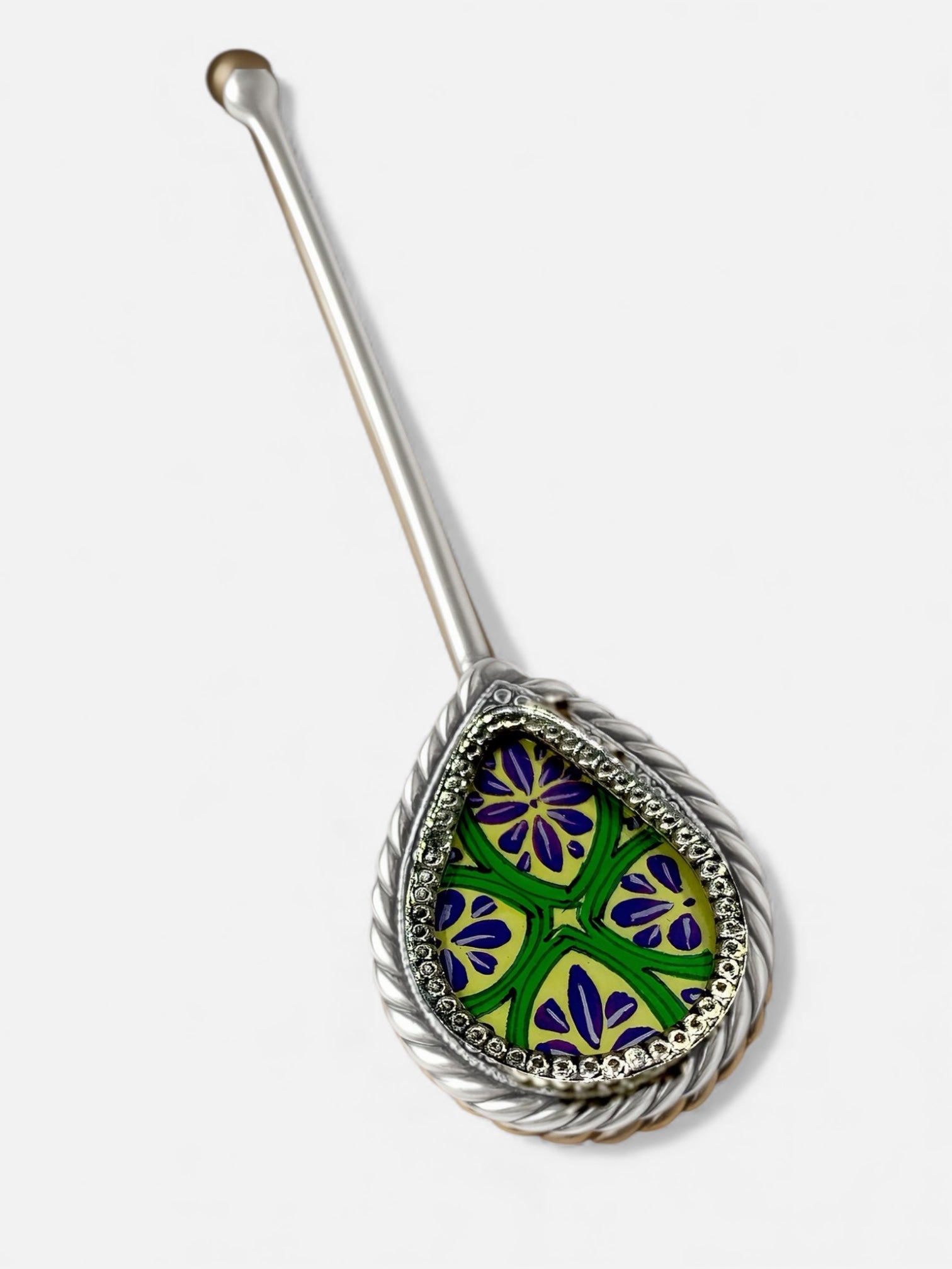 Pure Silver Hand-painted Pear Shaped Antique Pooja tilakstick