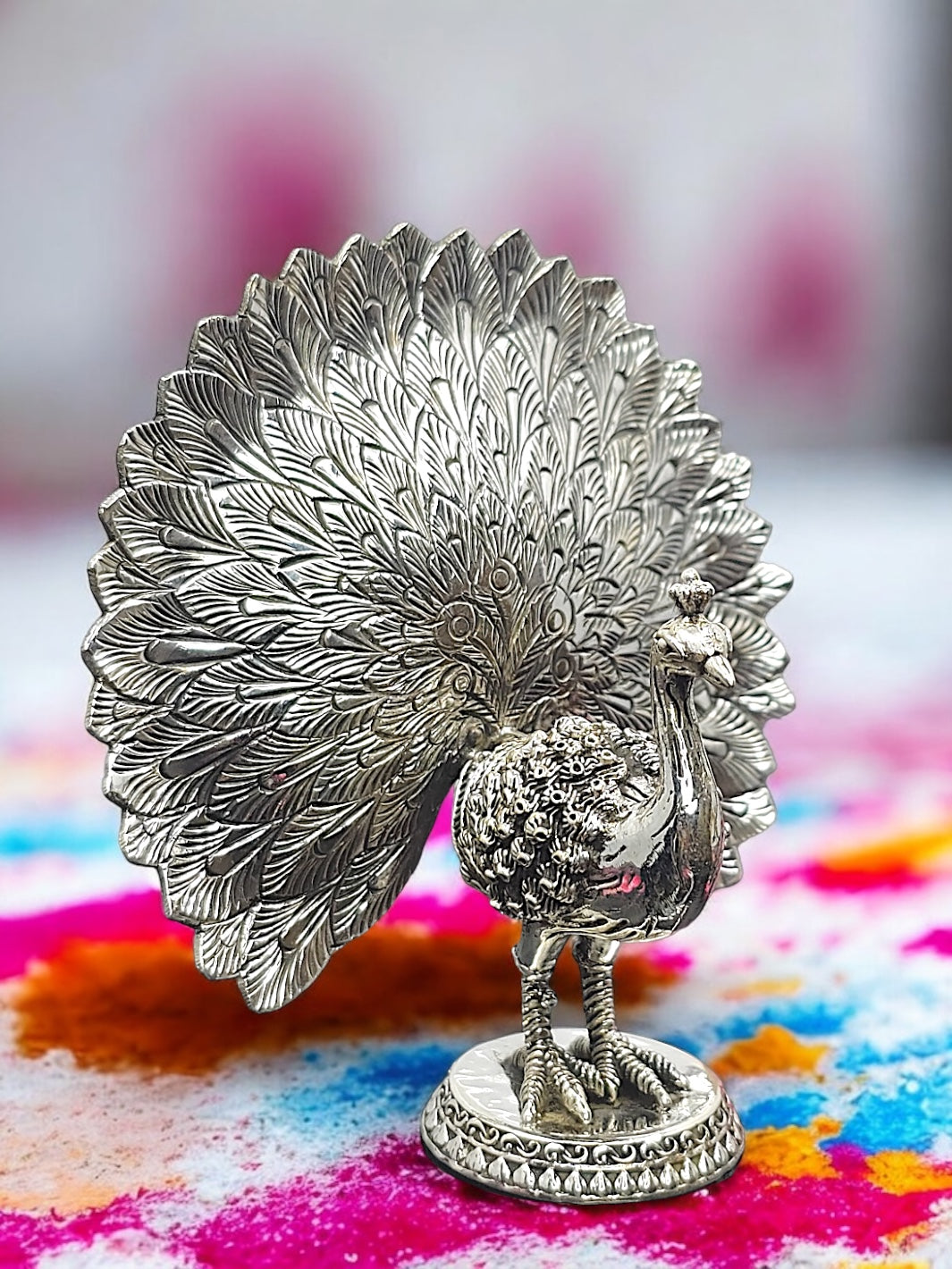 Pure Silver Dancing Peacock Idol