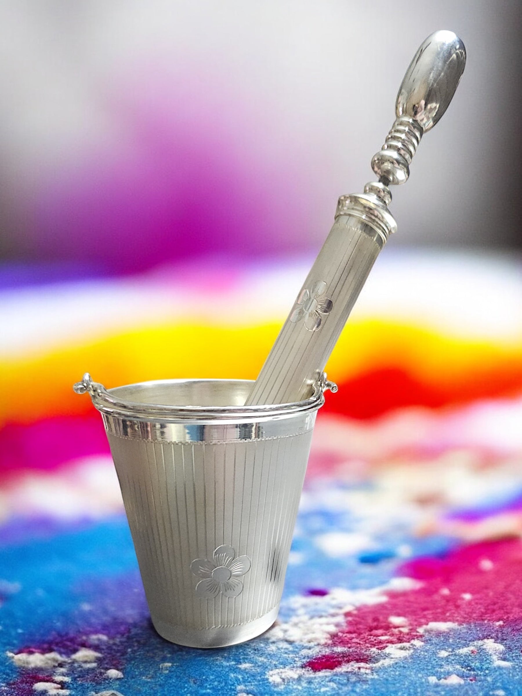 Silver Holi Pichkari And Bucket Set