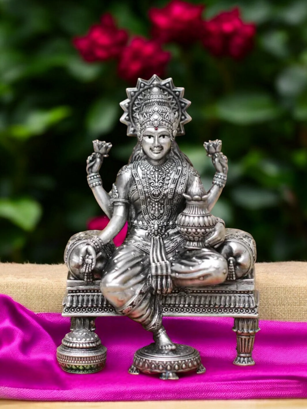 Pure Antique Silver Lakshmiji with Divine Kalash