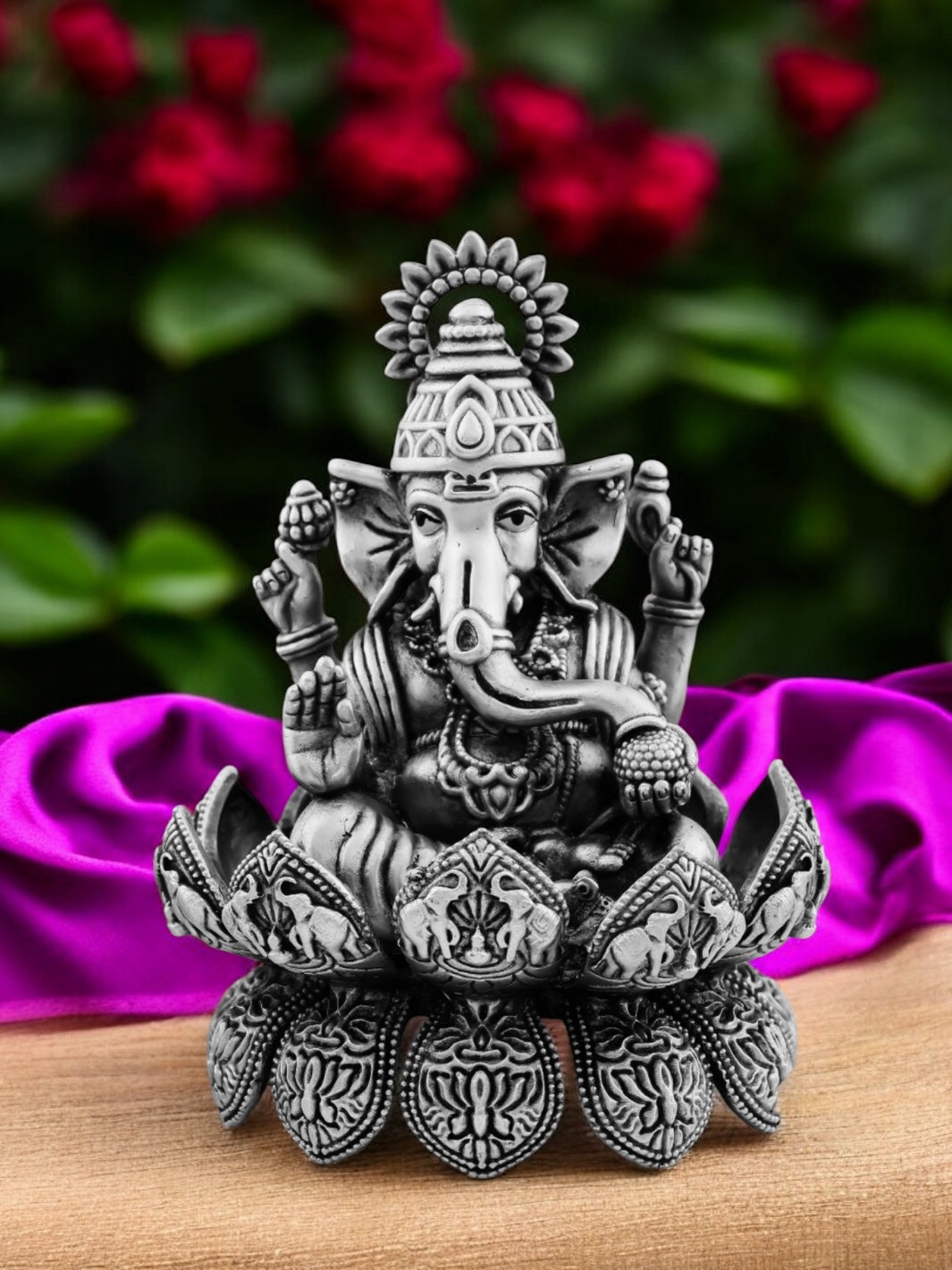Pure Antique Silver Lord Ganesh on Divine Lotus