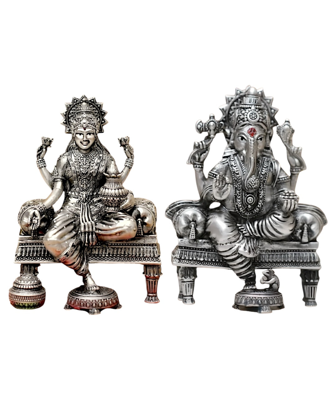 Pure Antique Silver Laxmiji Ganeshji Idol