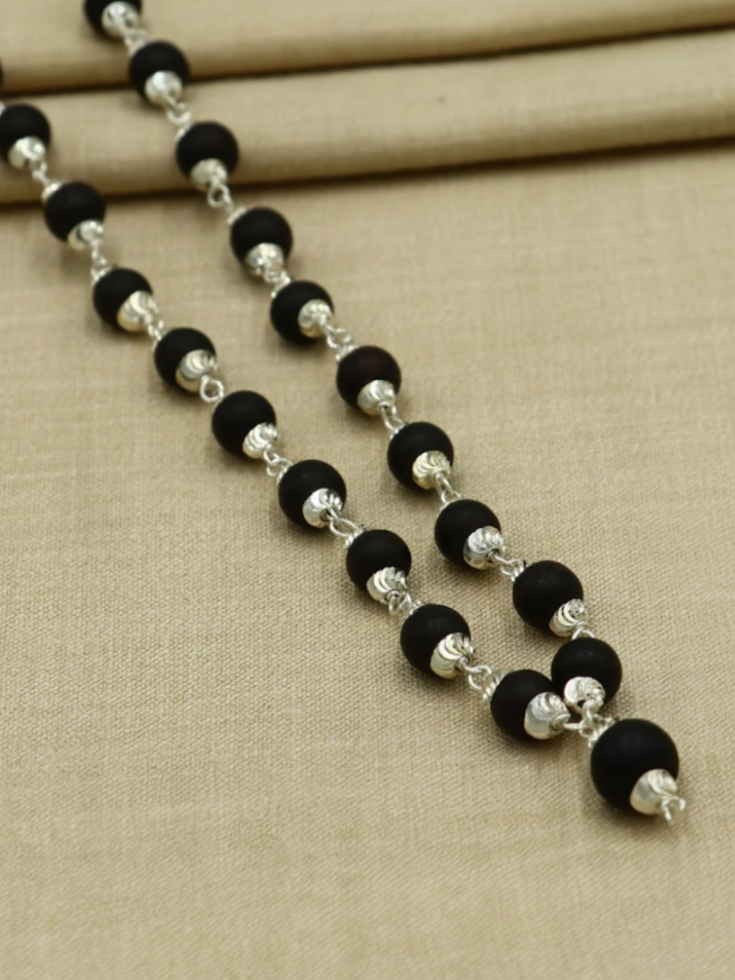 Natural Karungali Mala in Silver (ebony wood)