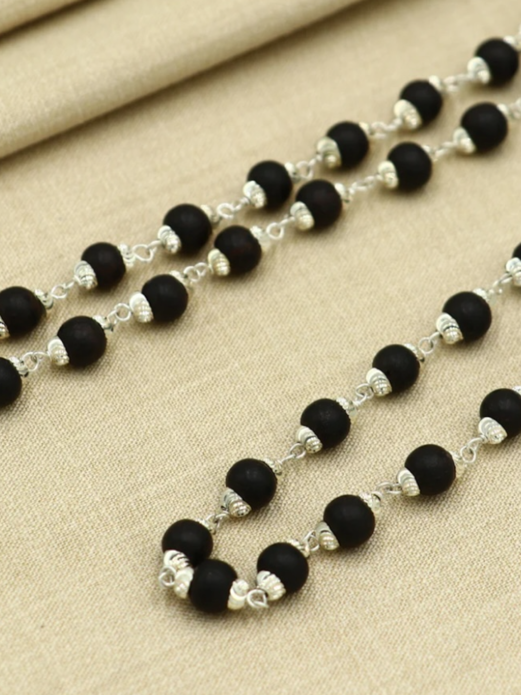 Natural Karungali Mala in Silver (ebony wood)