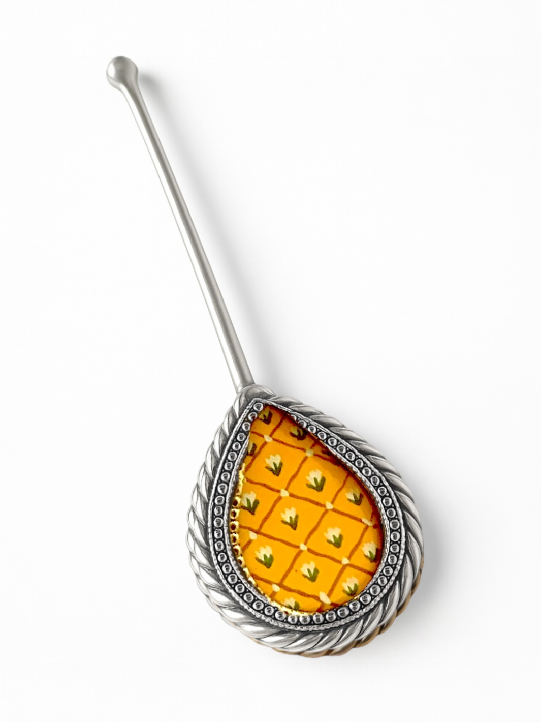 Pure Silver Hand-painted Yellow Antique Pooja tilakstick