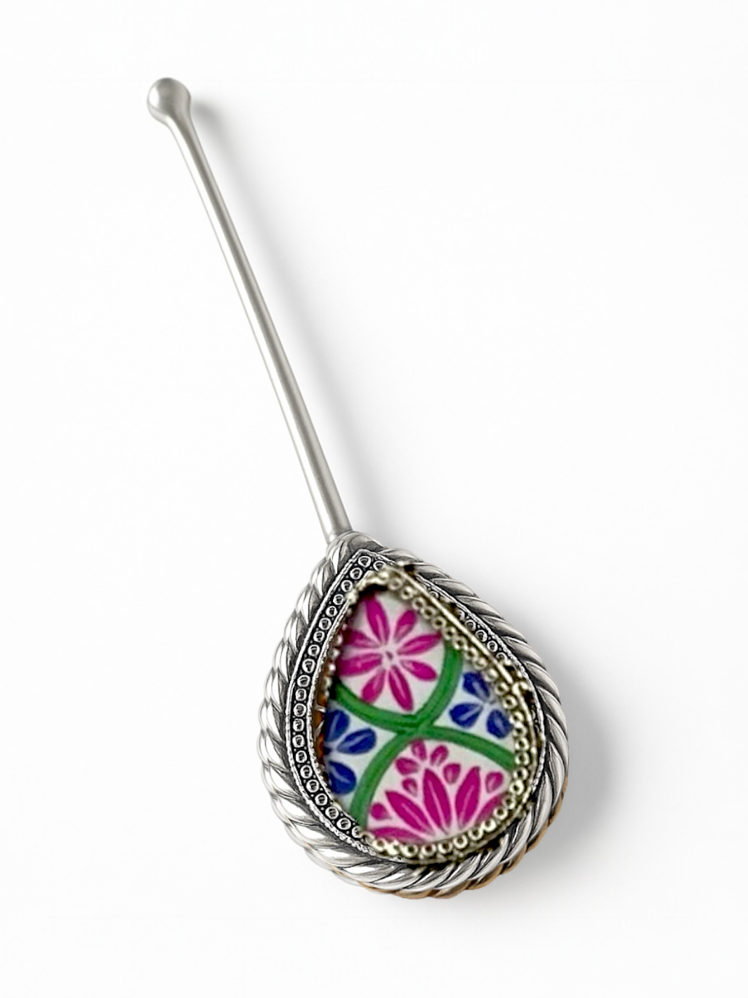 Pure Silver Hand-painted Multicolour Antique Pooja tilakstick