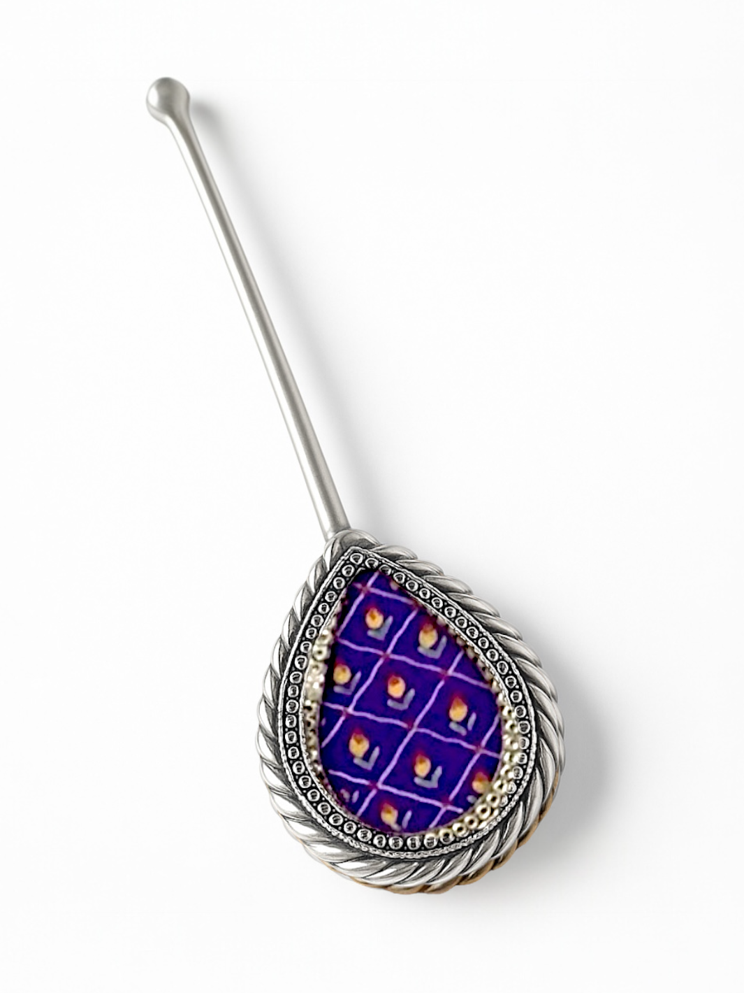 Pure Silver Hand-painted Purple Antique Pooja tilakstick