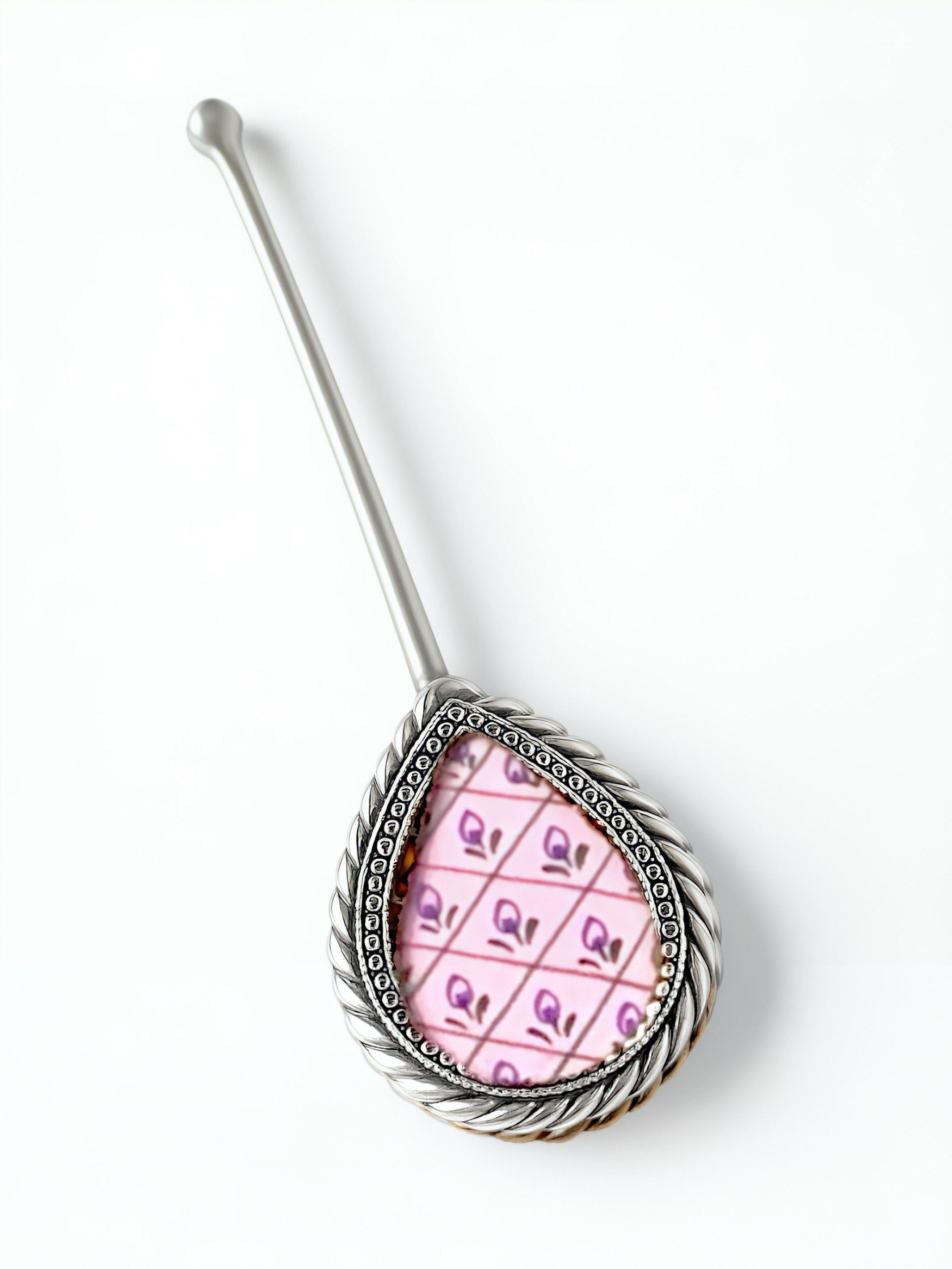 Pure Silver Hand-painted Pink Antique Pooja tilakstick