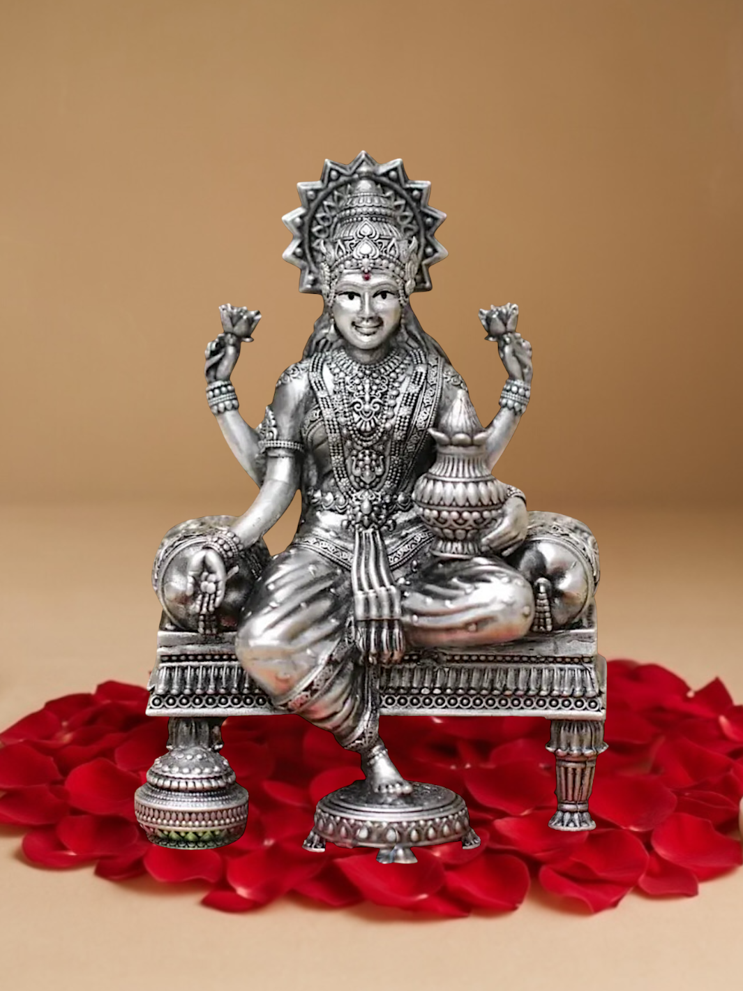 Pure Silver Antique Finish Lakshmiji with Divine Kalash