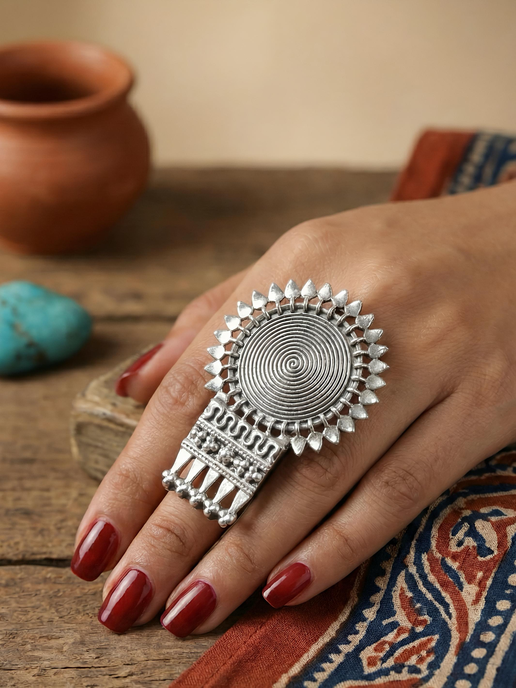 Artistic Silver Flower Pure Silver Ring