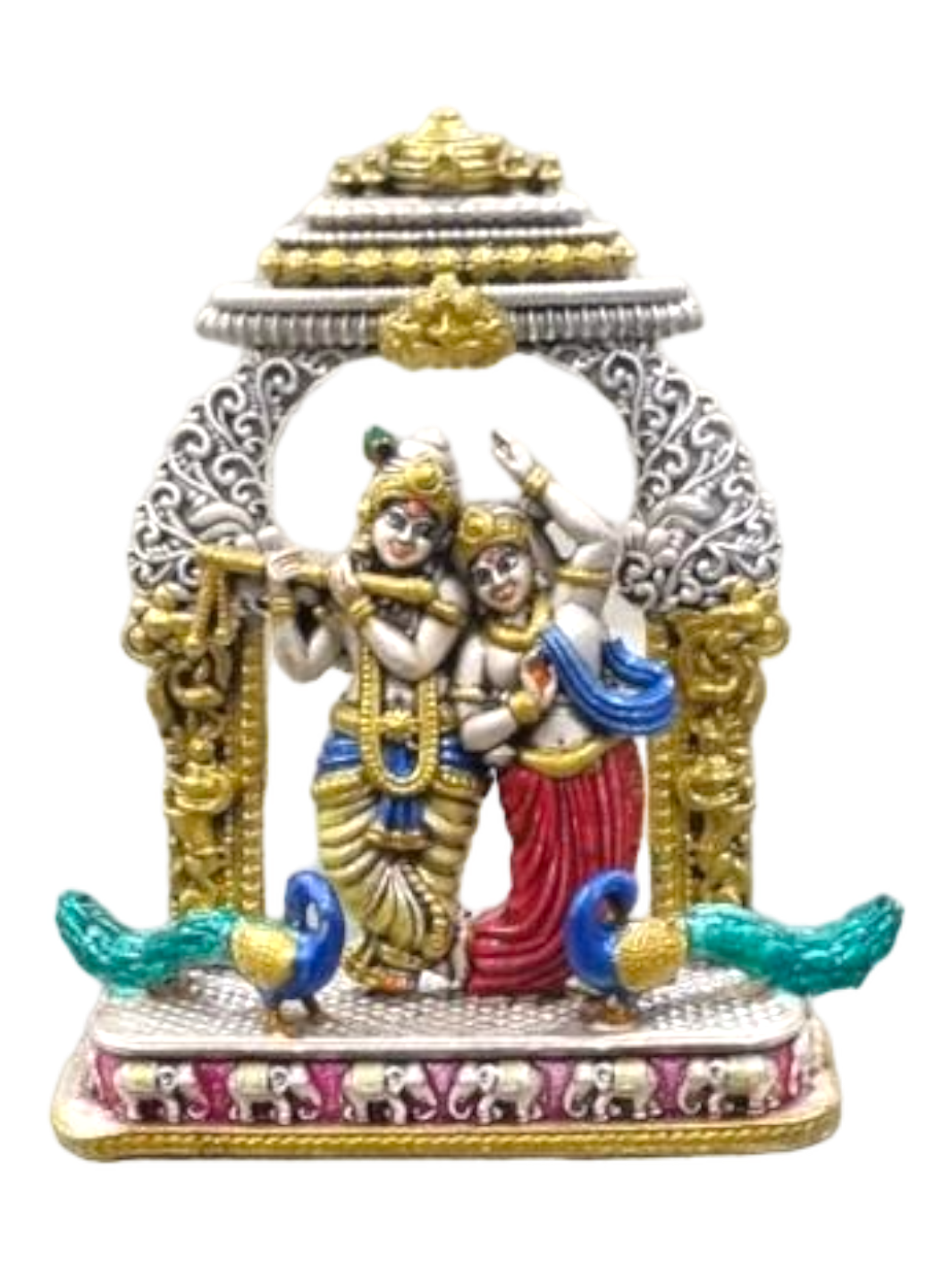 Pure Silver Enamel Dancing Radha Krishna Idol