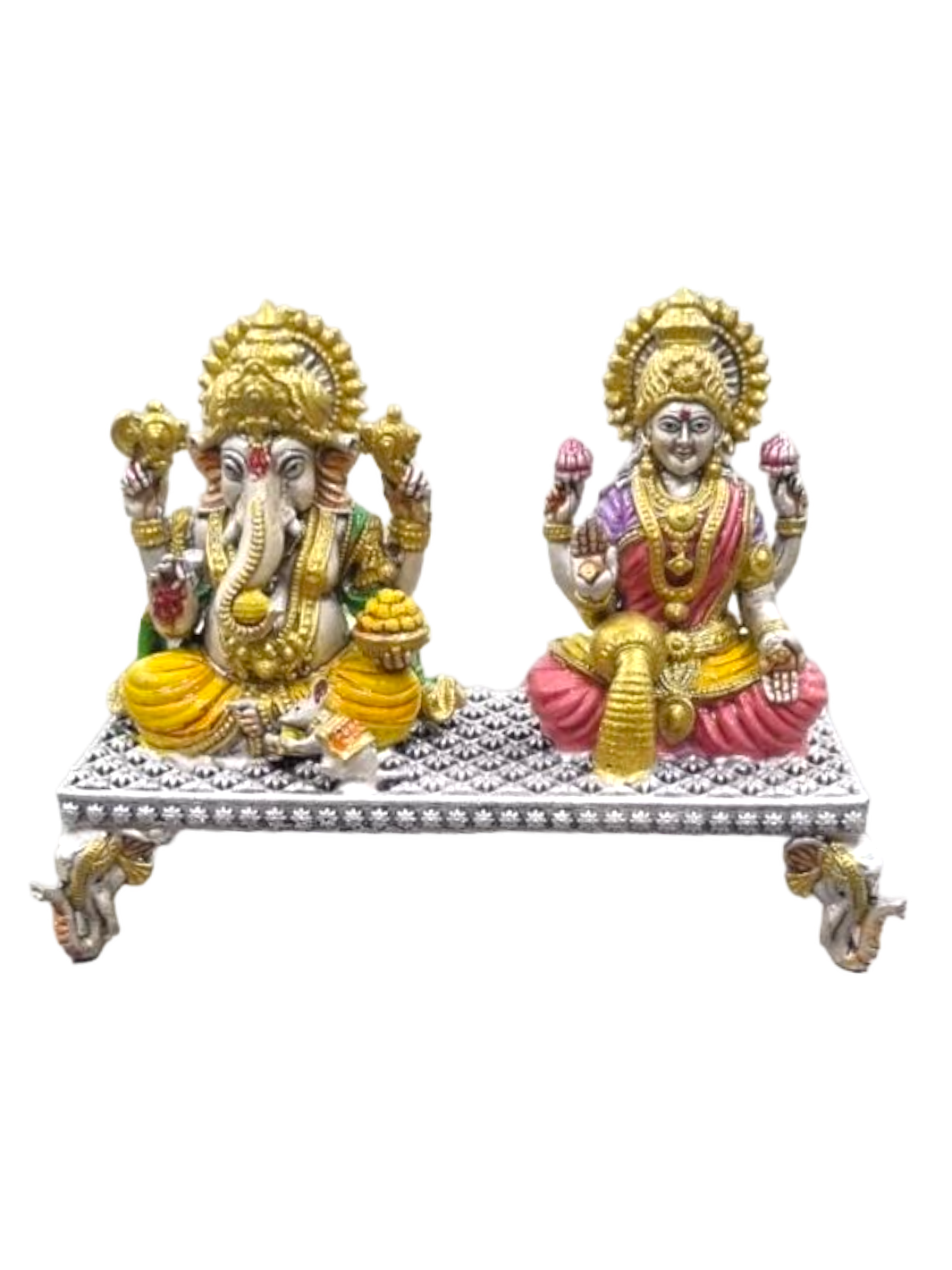 Pure Silver Enamel Lakshmi Ganesha Idol