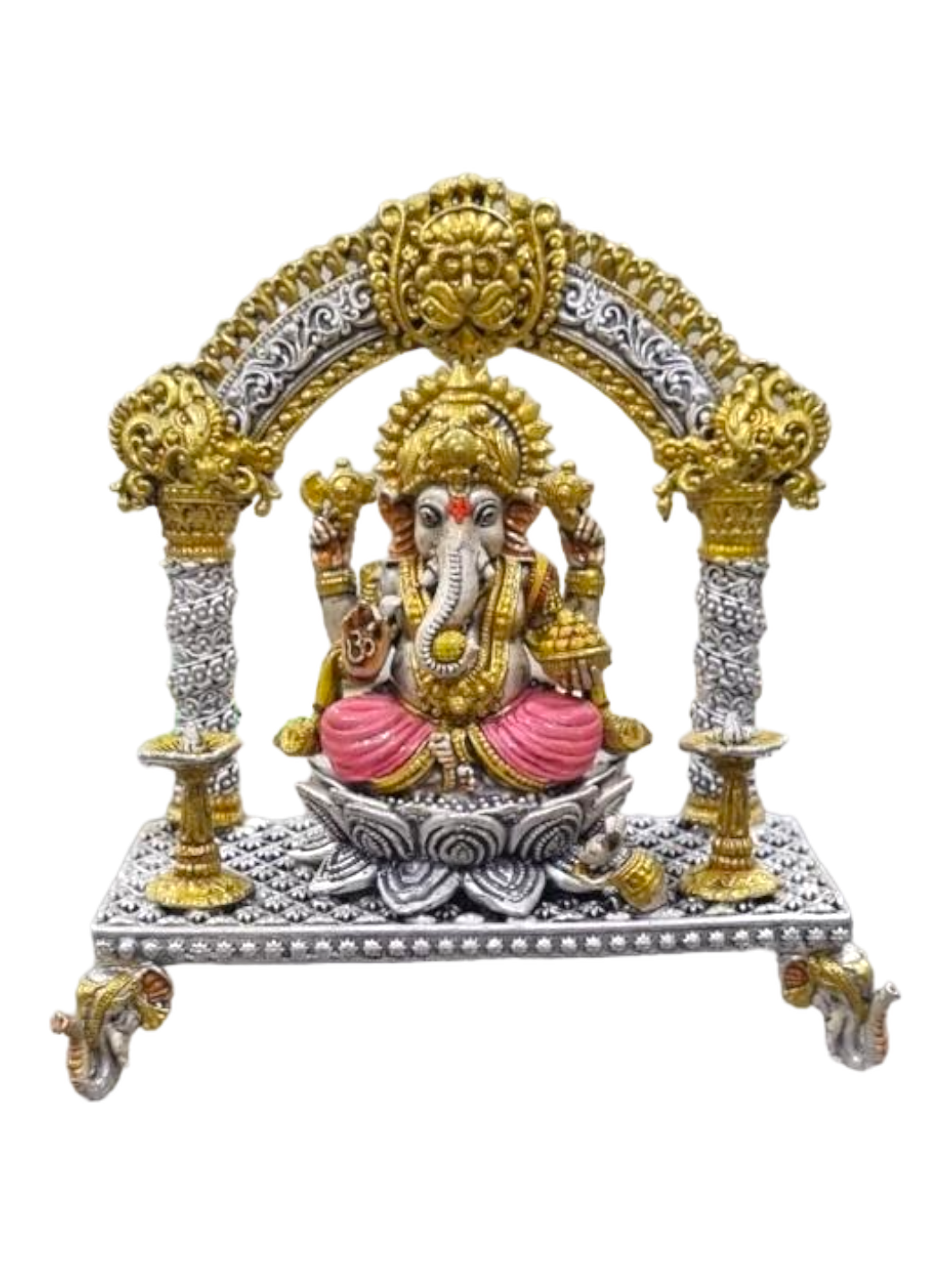 Pure Silver Enamel Ganesha Idol