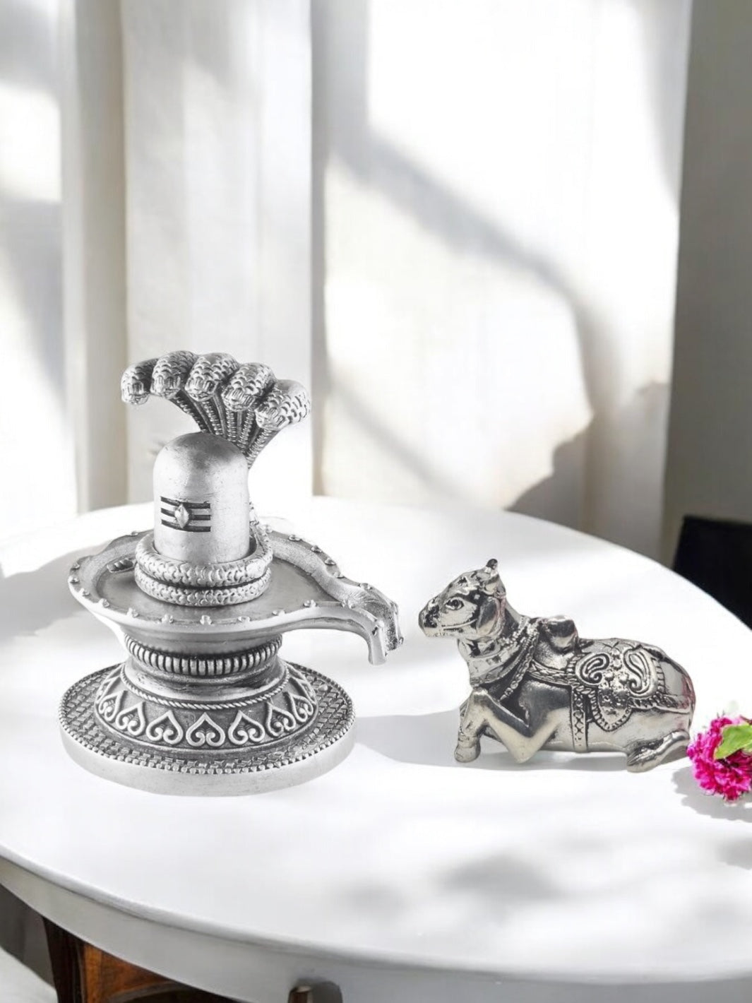 Pure Silver Lord Shiva Lingam with Nandiji