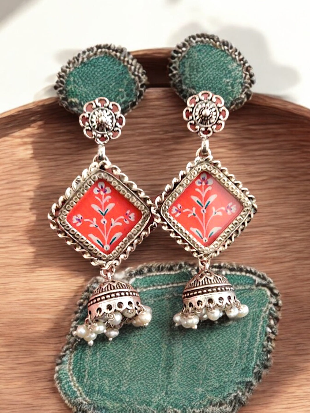 Orange Handpainted Jhumki Earring