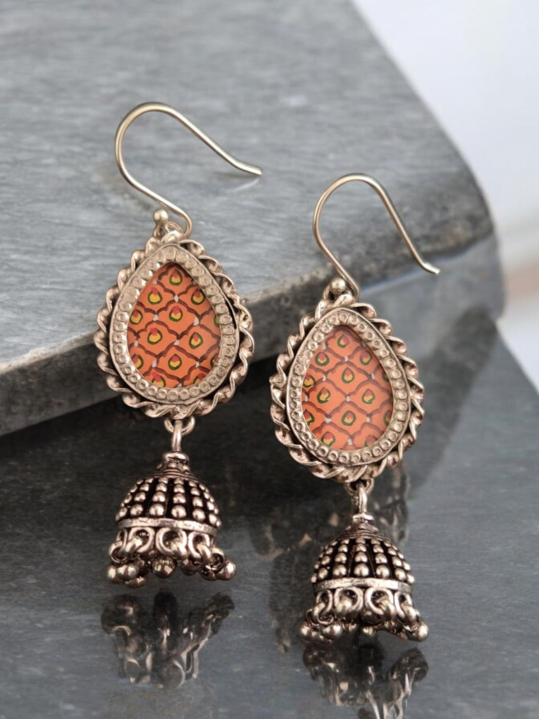 Orange Jhumki Handpainted Earring