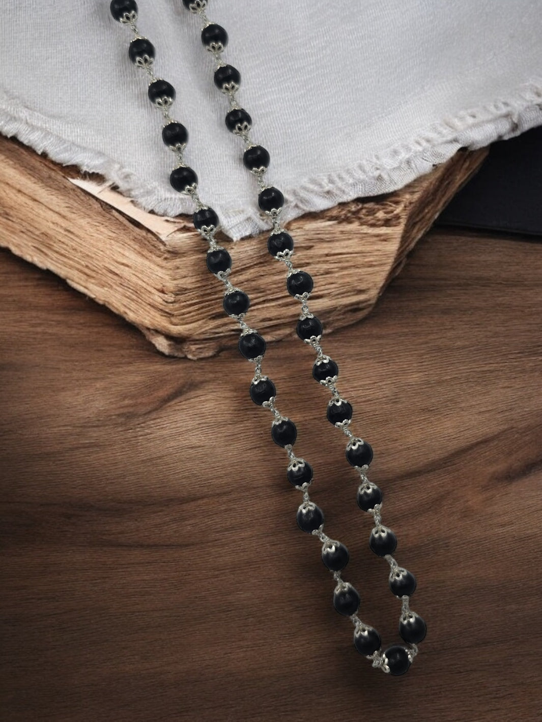 Natural Karungali Mala in Silver (ebony wood)- 8 mm