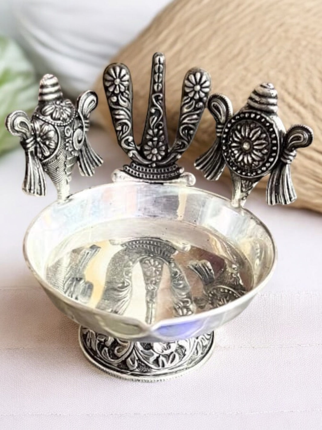 Pure Silver Balaji Shank Chakra Diya