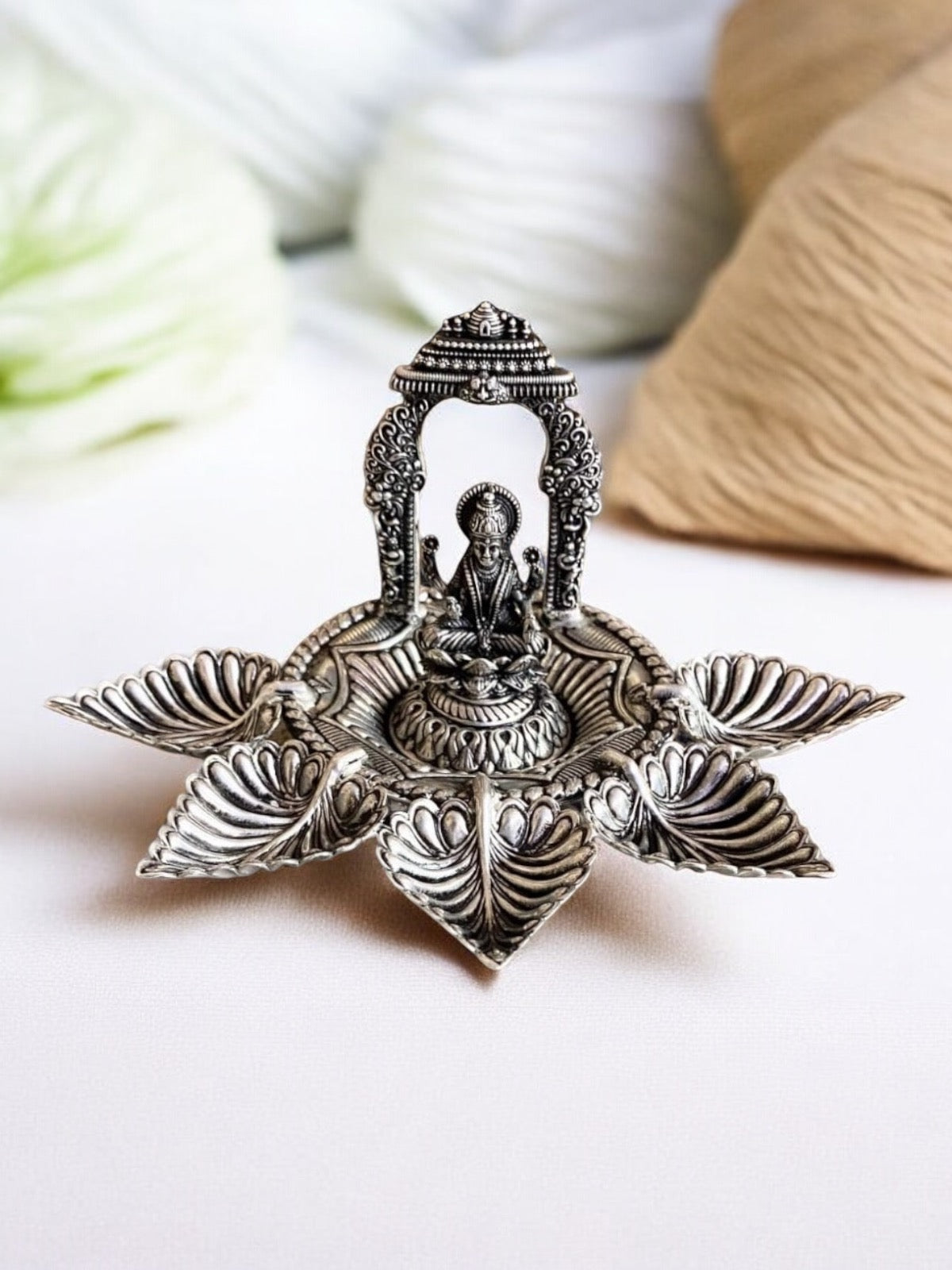 Pure Silver Lakshmi Leaves Deepam