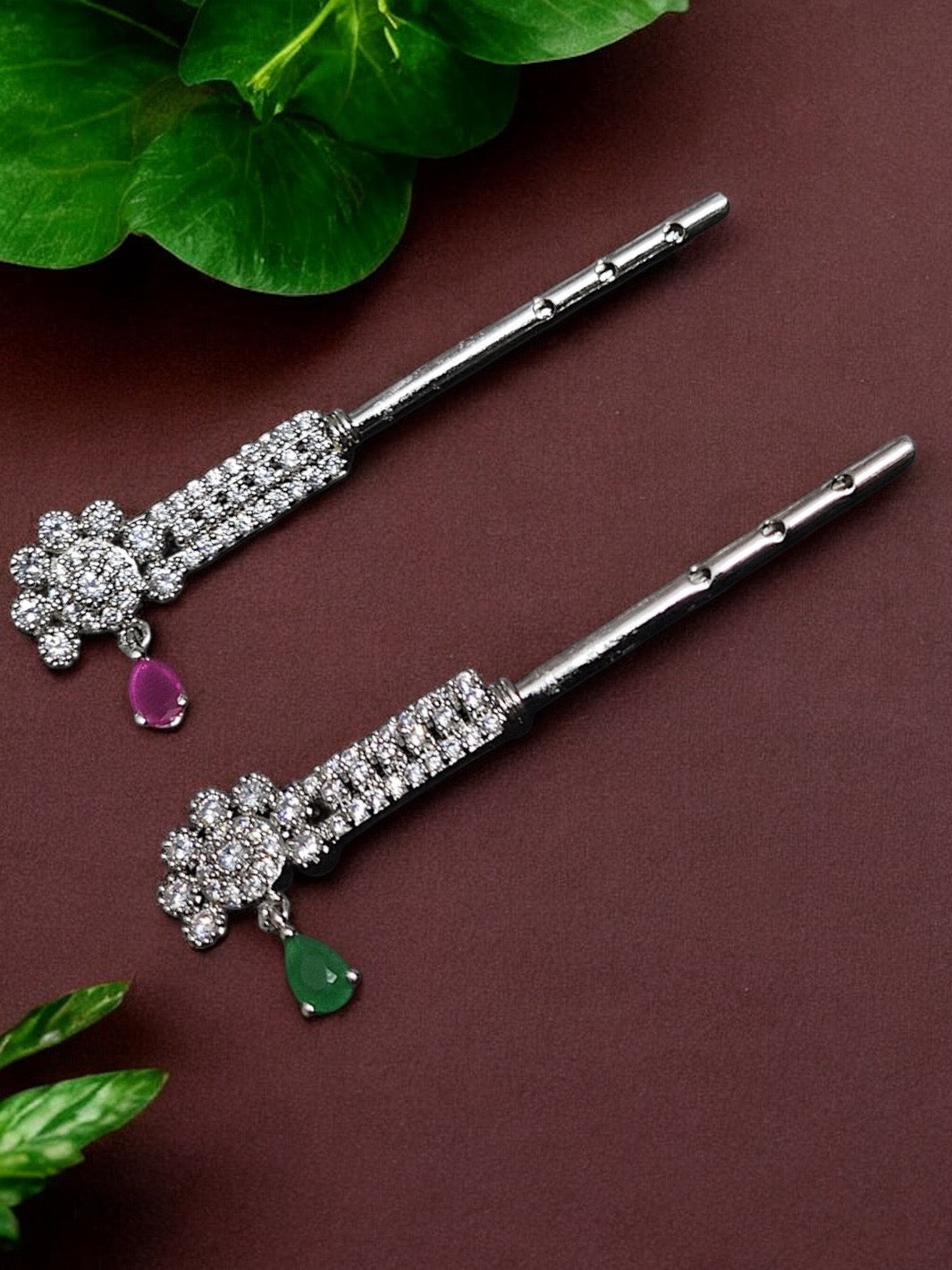 Pure Silver Handmade Emerald and Ruby Flower Flute