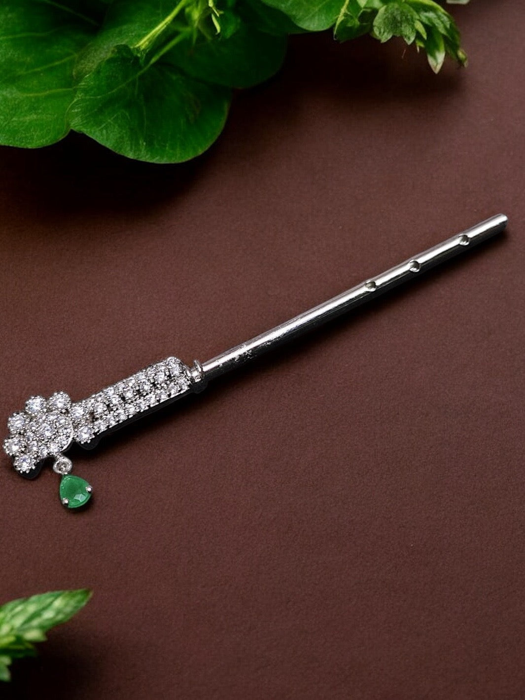 Pure Silver Handmade Emerald and Ruby Flower Flute