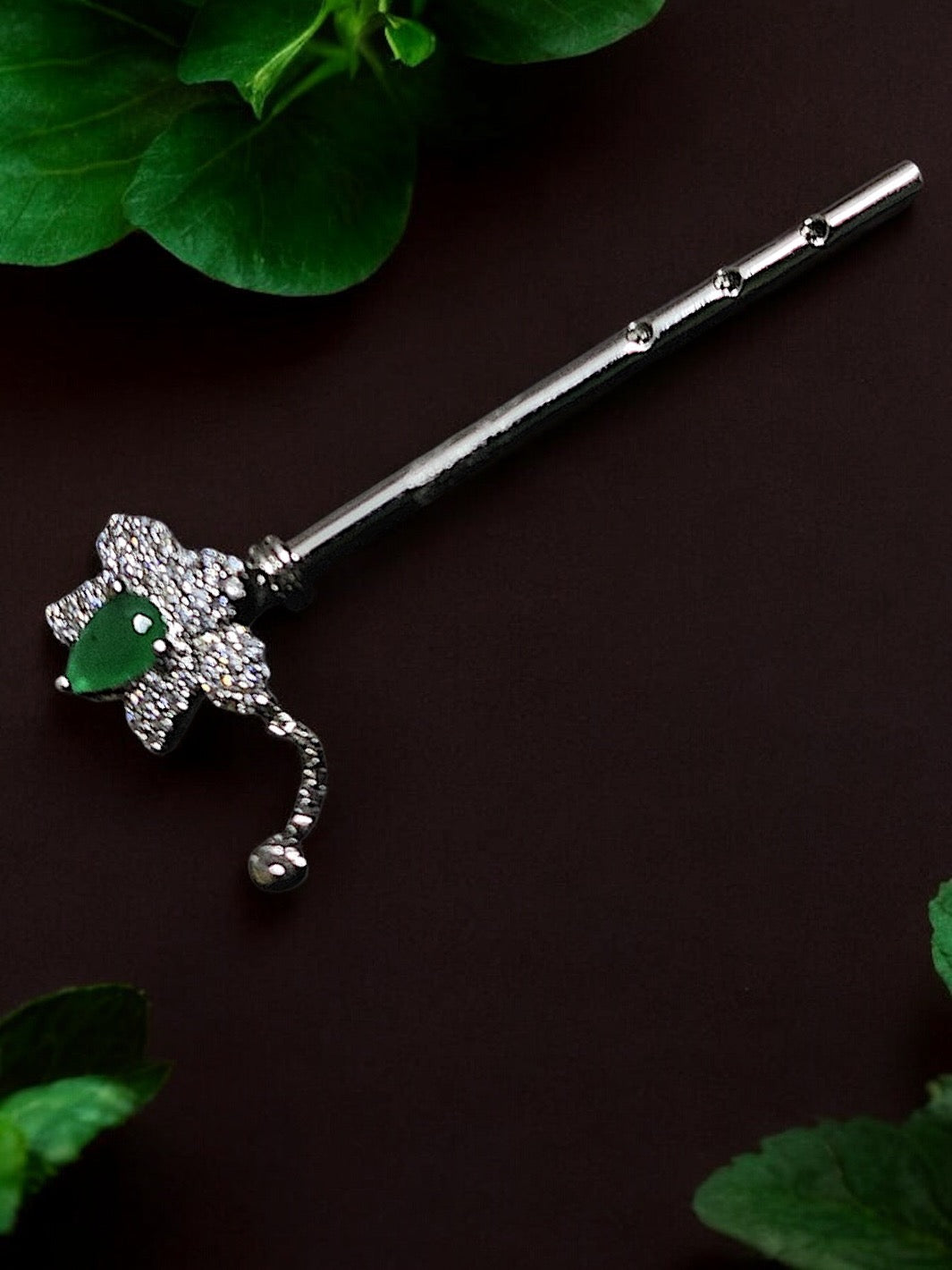 Pure Silver Handmade Emerald Flower Flute