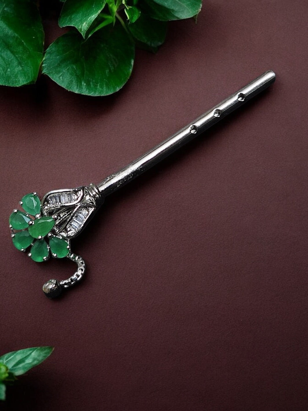 Pure Silver Handmade Emerald Flower Flute