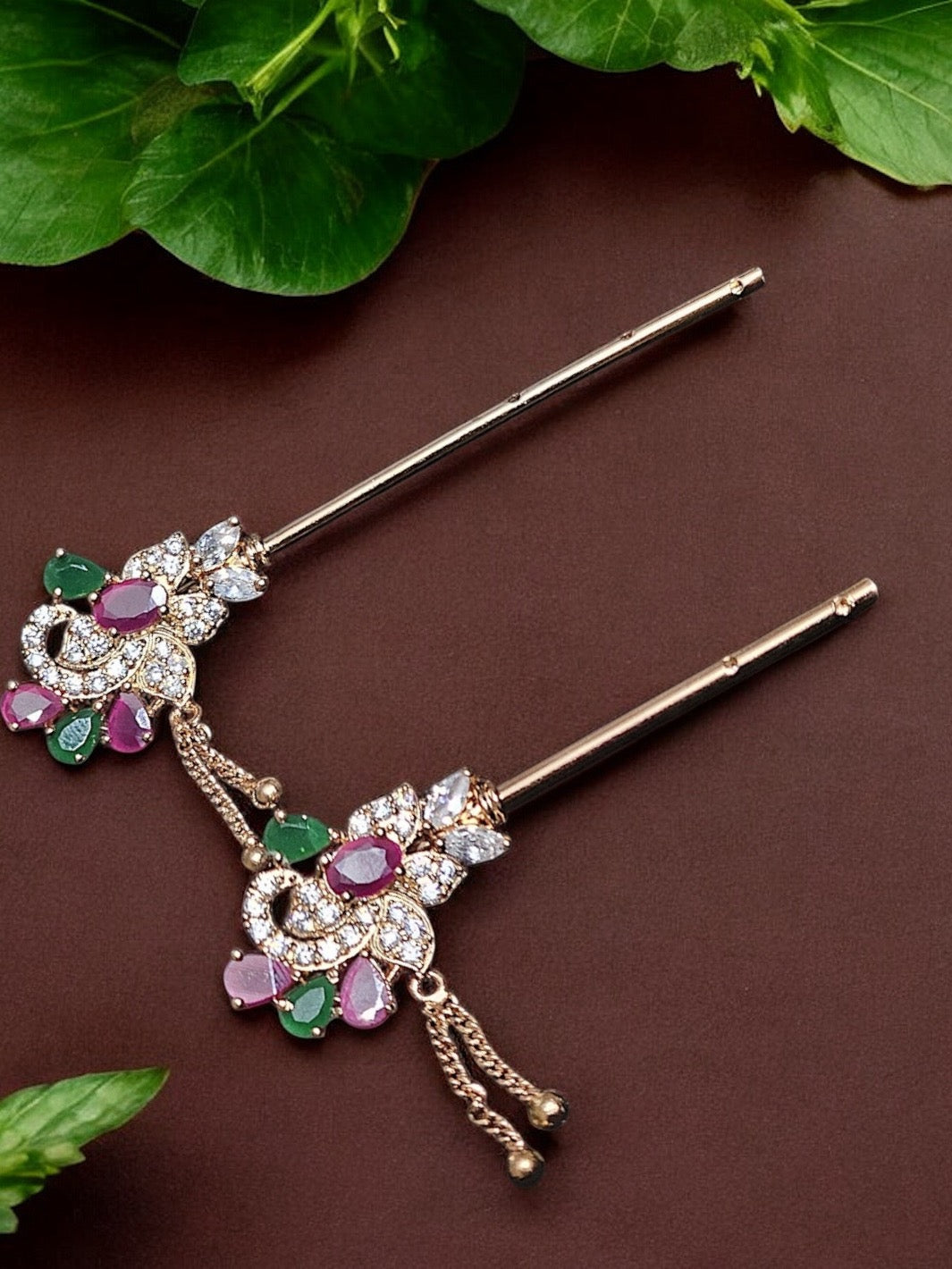 Pure Silver Handmade Rosegold Emerald and Ruby Peacock Flute - PSA Jewels