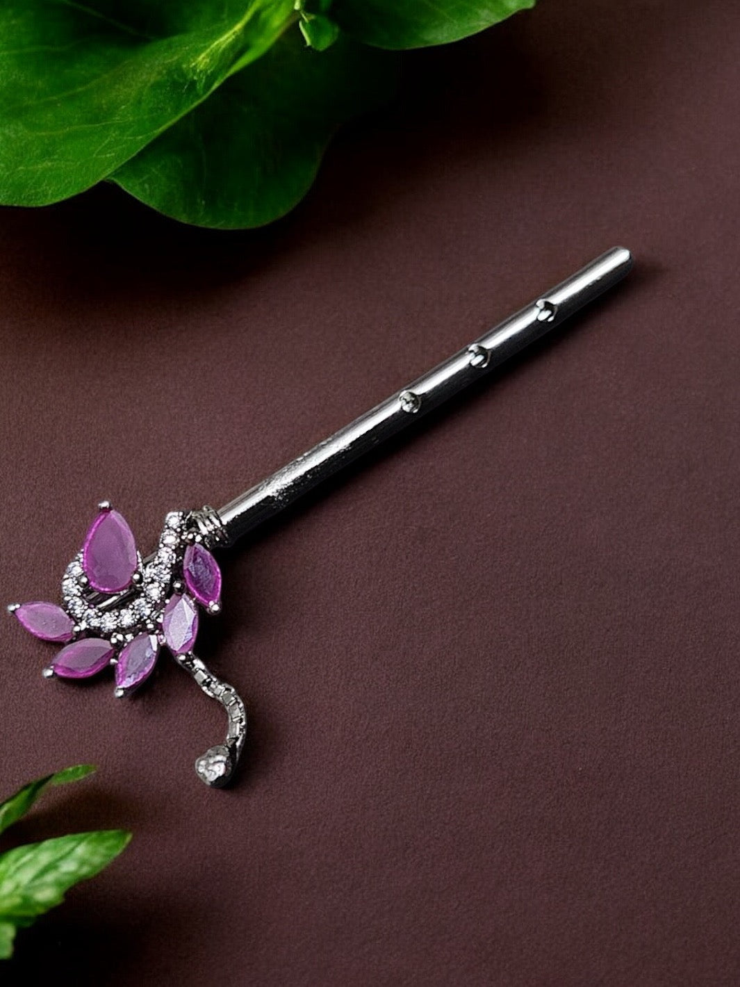 Pure Silver Handmade Ruby Stone Flute