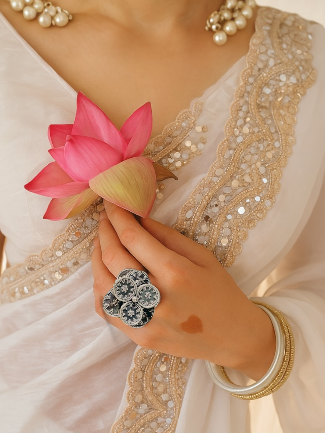 Artistic Multistack Flower Ring