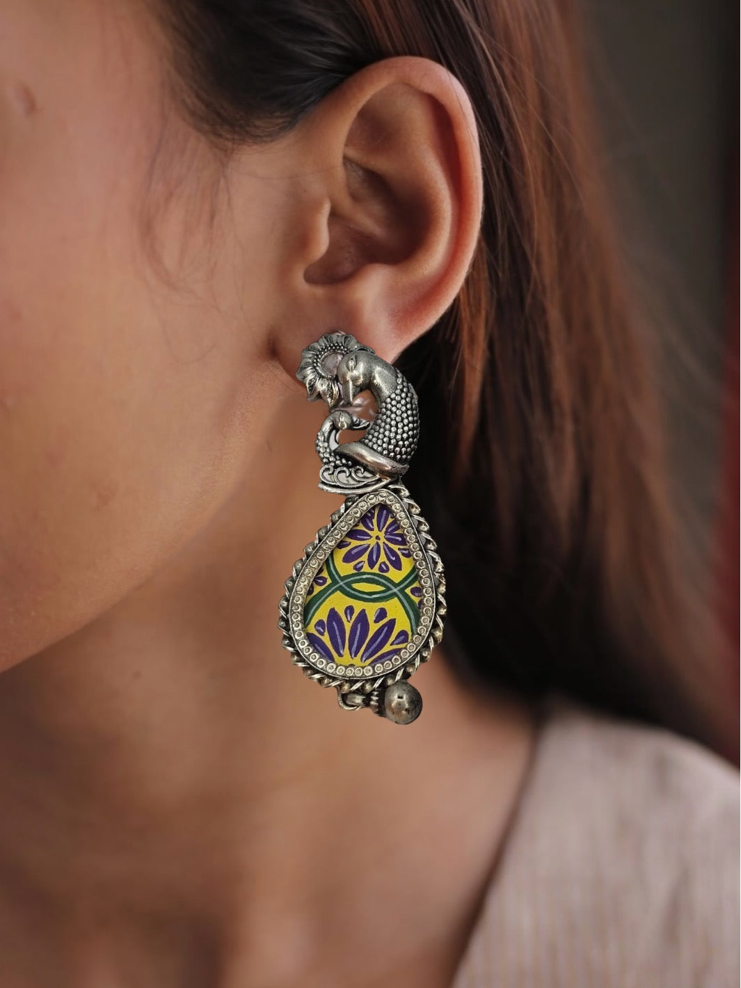 Peacock Handpainted Earring