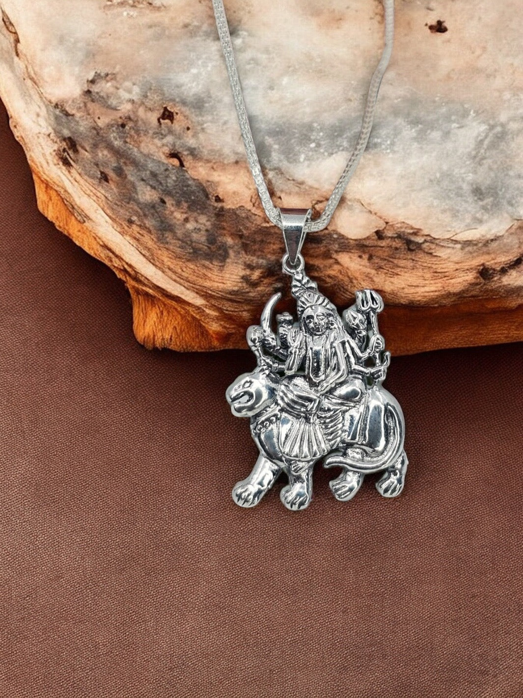 Sterling Silver Maa Durga Pendant With Chain