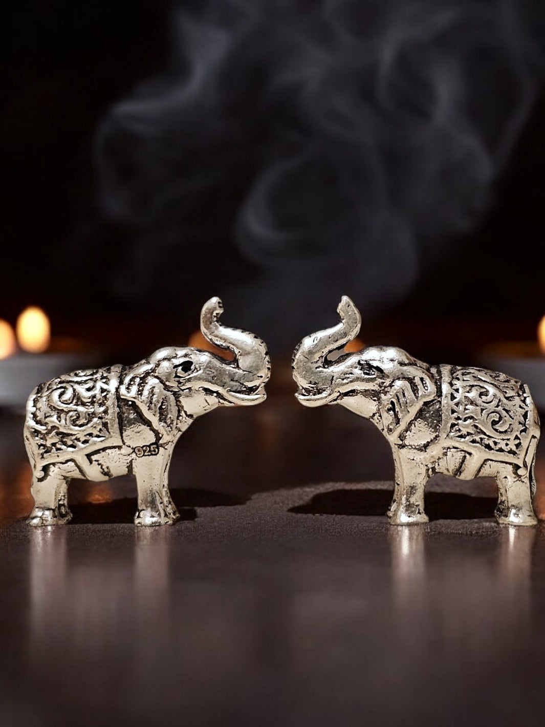 Pure Silver Elephant Uptrunk Pair Idol - PSA Jewels