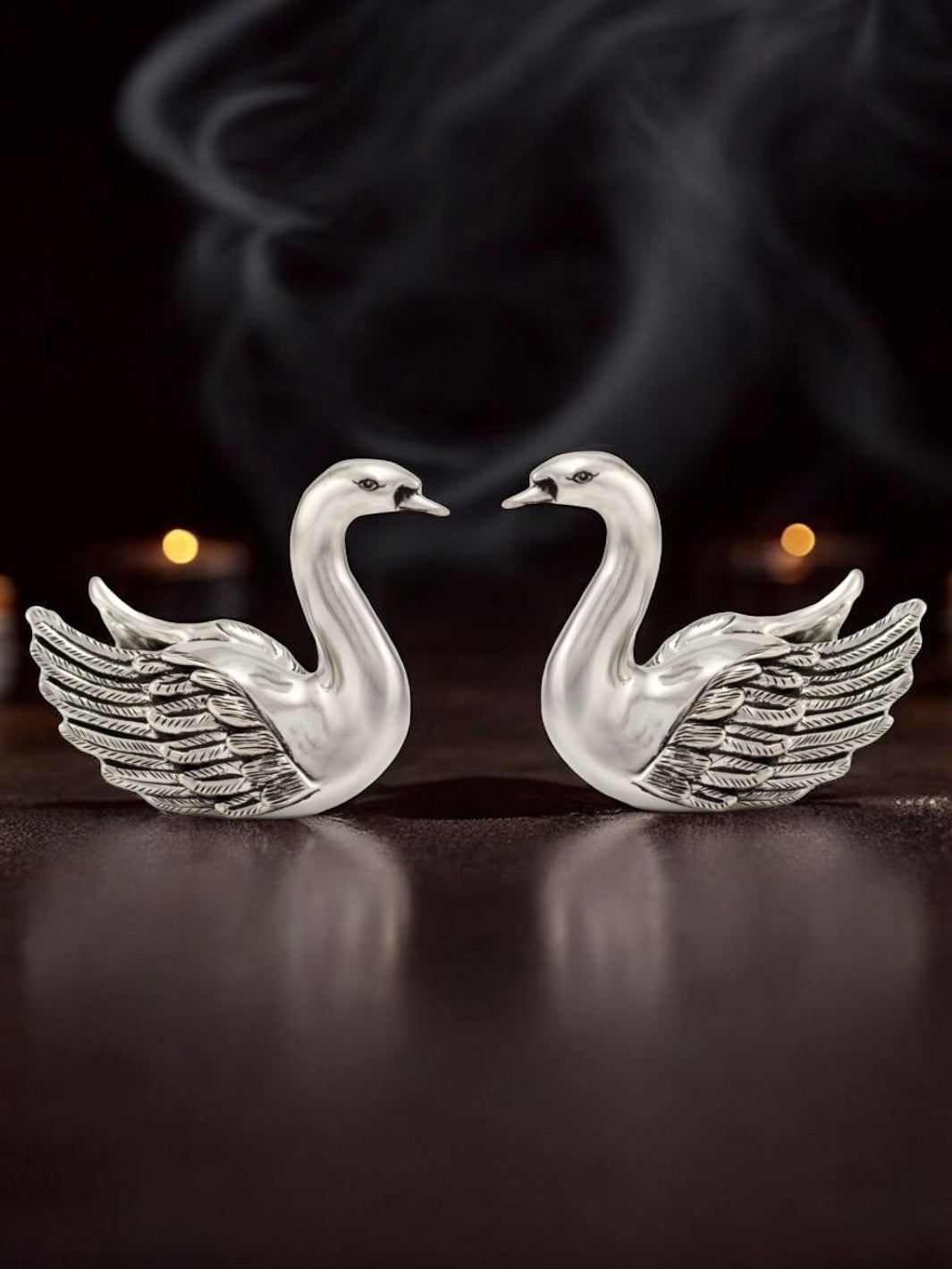 Pure Silver Pair Of Swan Idol