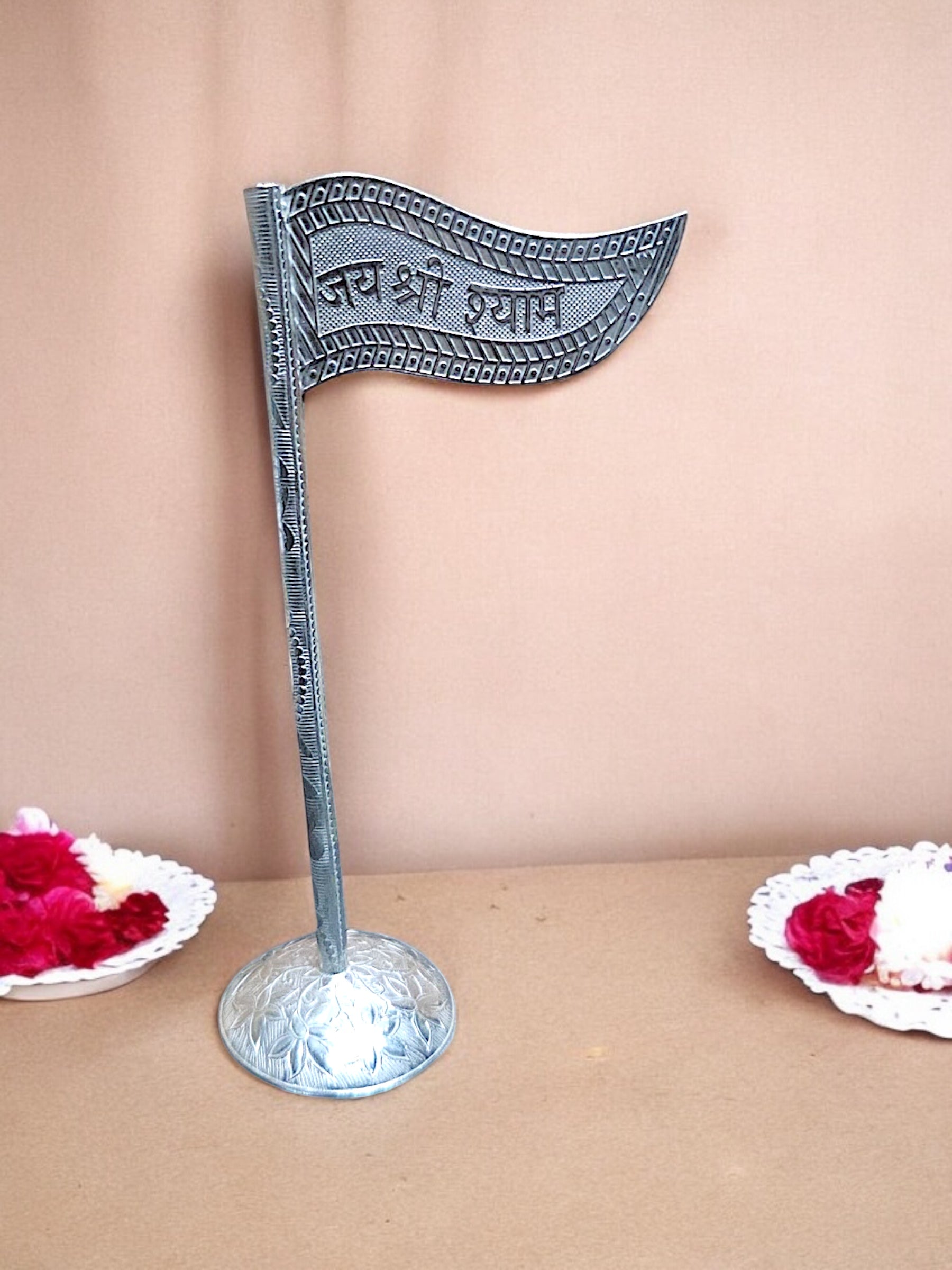 Pure Silver Jai Shree Shyam jhanda/Flag with Stand