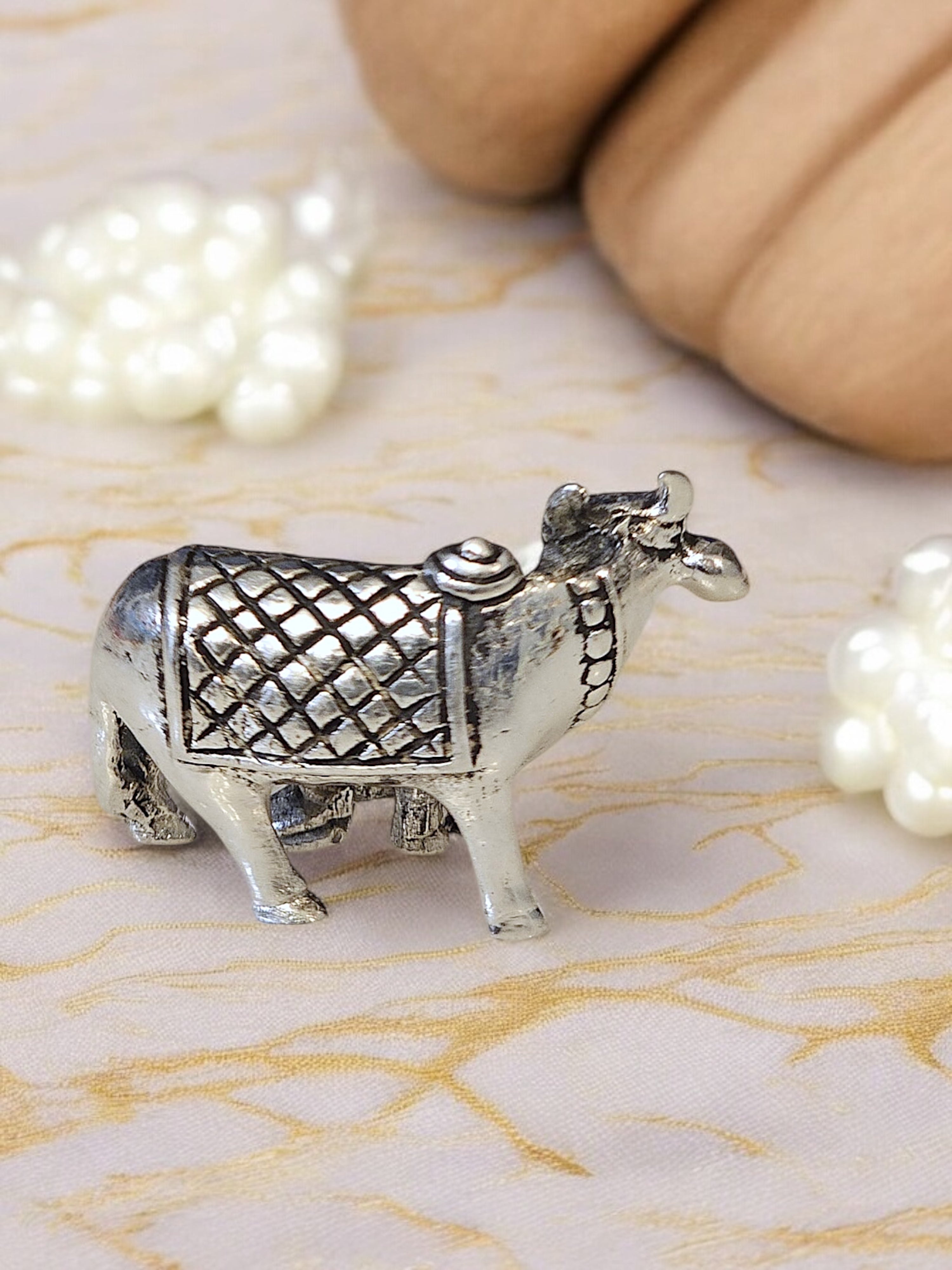 Pure Silver Kamdhenu Cow and Calf Idol