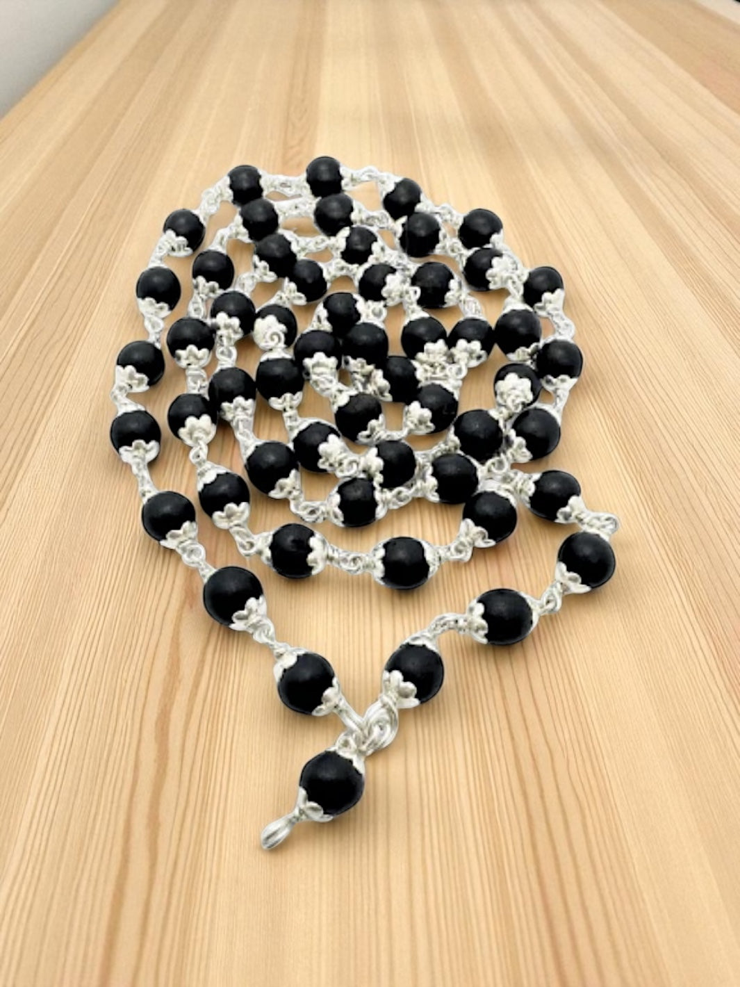 Natural Karungali Mala in Silver (ebony wood)- 8 mm