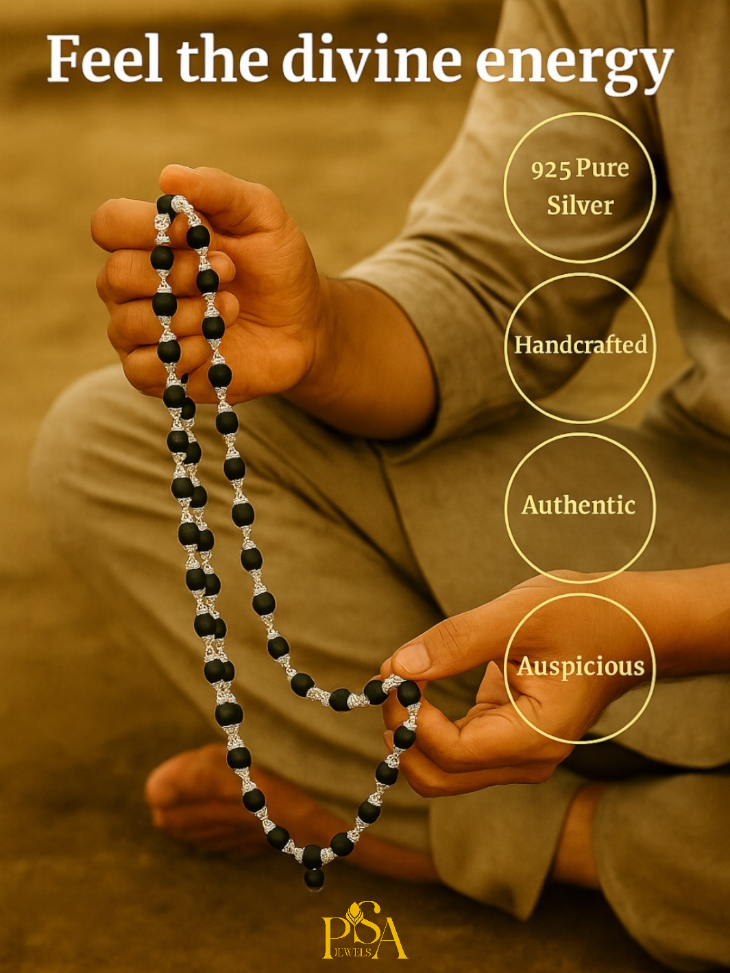 Natural Karungali Mala in Silver (ebony wood)- 8 mm