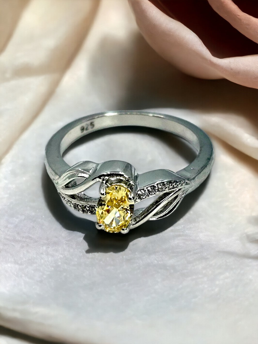 Silver Round Citrine Bypass Shank Ring - PSA Jewels