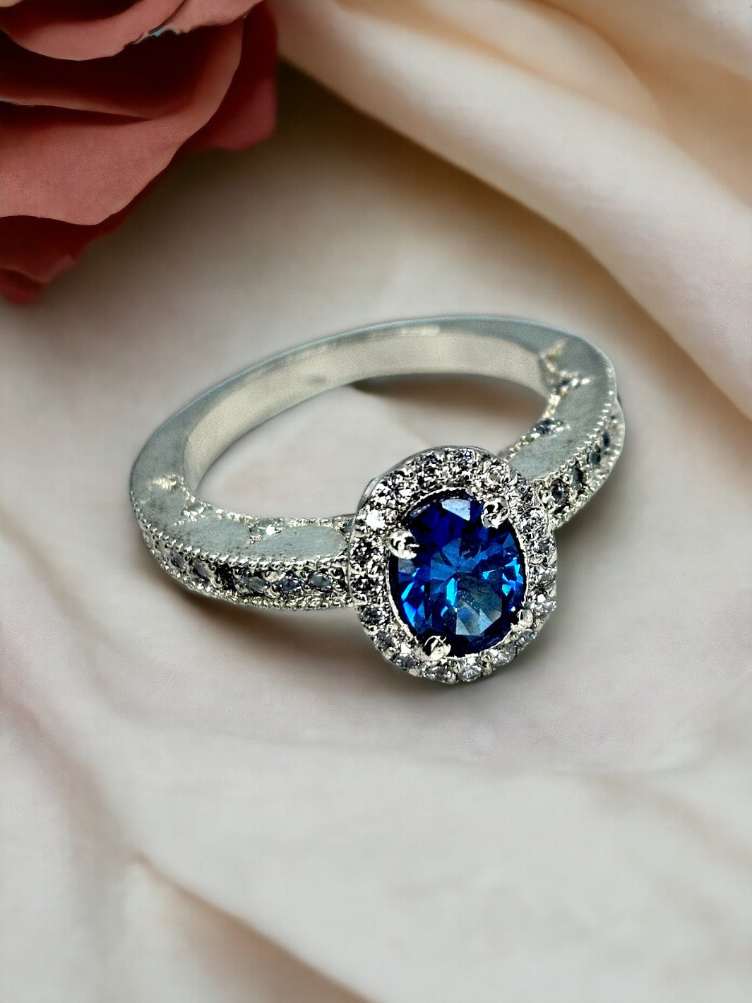 Silver Blue Sapphire Ring