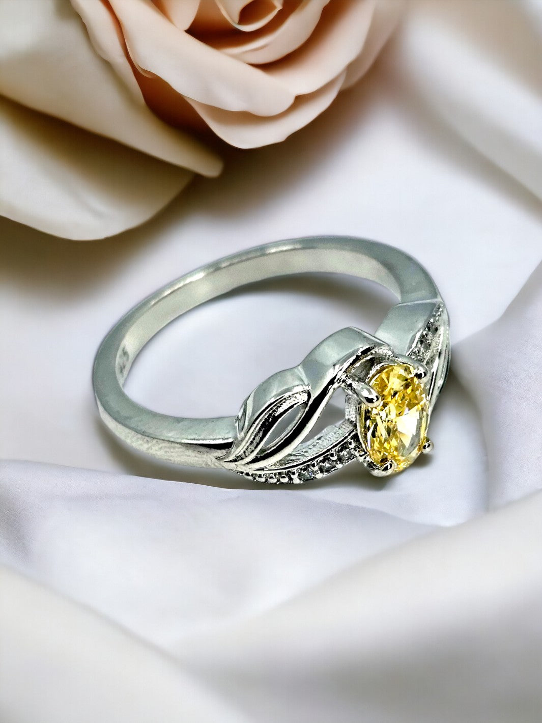 Silver Round Citrine Bypass Shank Ring